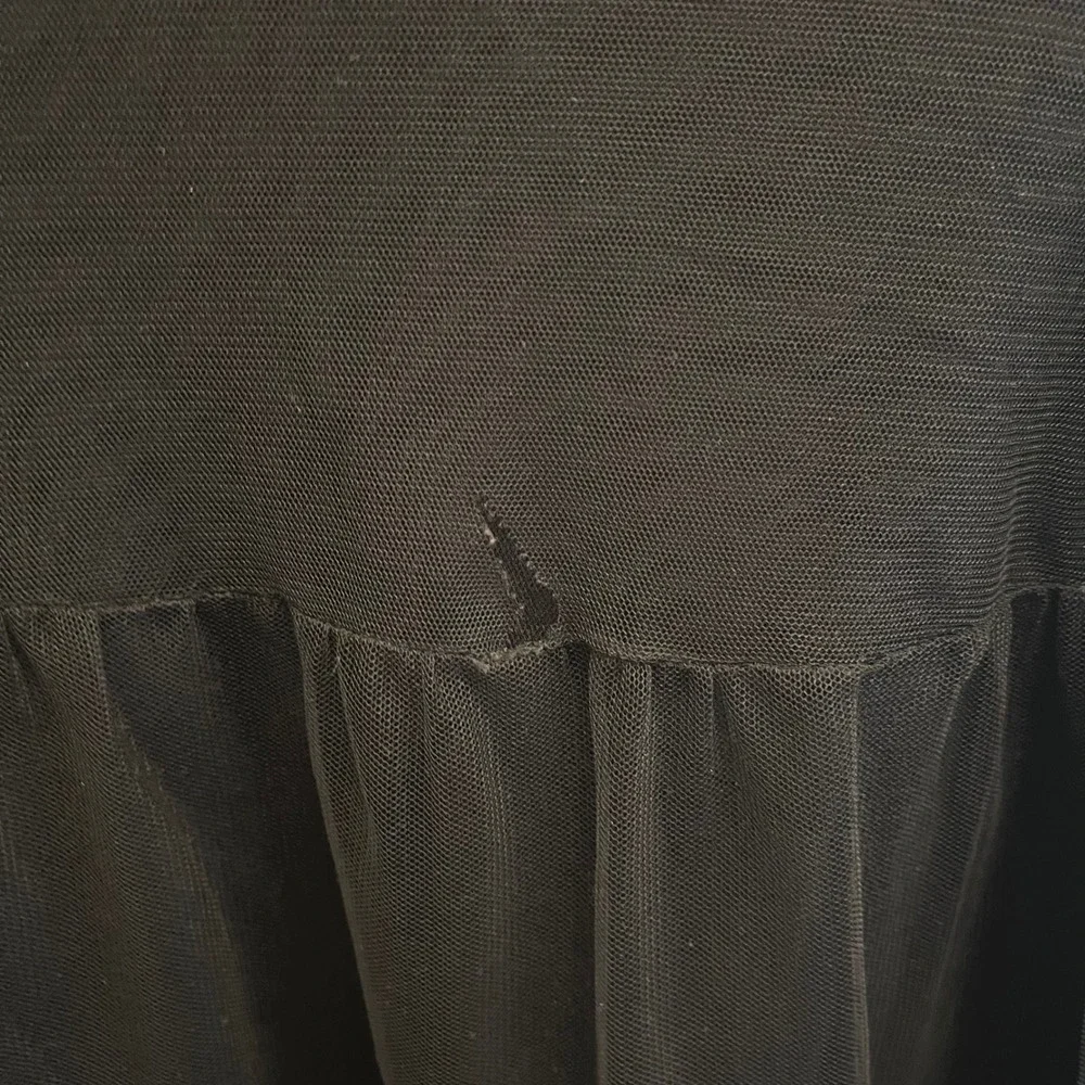 Free People Black Tiered Mesh Blue Lace Trim Mini Skirt Small Ballet Vamp Goth